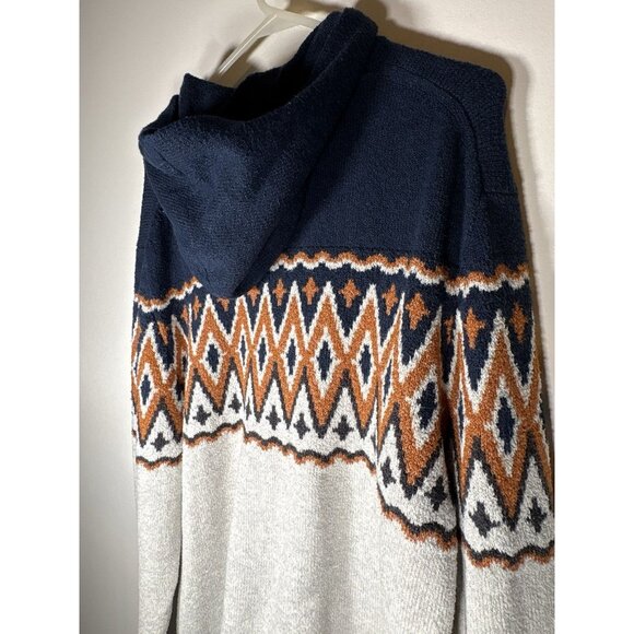 OLD NAVY Patterned Pullover Sweater Hoodie Fair Isle Winter Blue Orange Medium - Picture 4 of 6